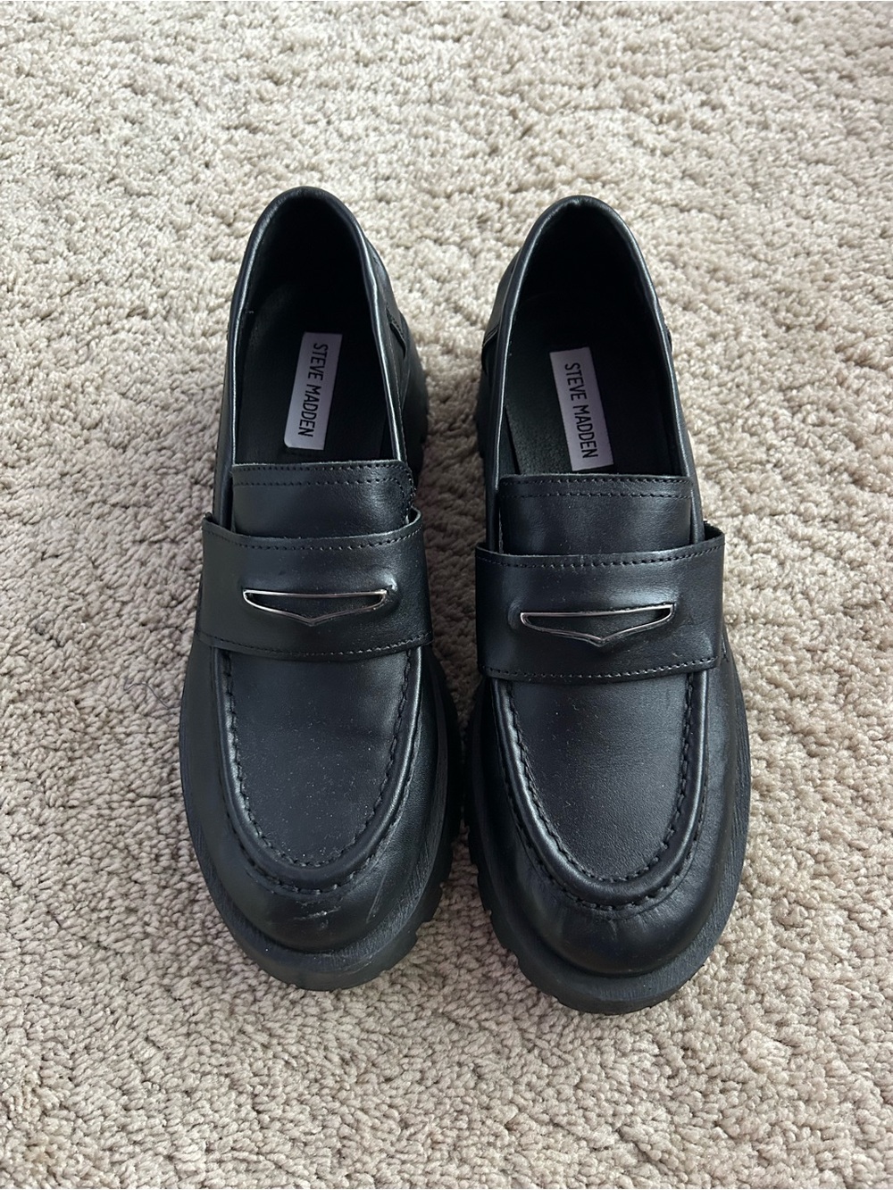 Steve Madden Black Leather Slip-On Penny Loafers